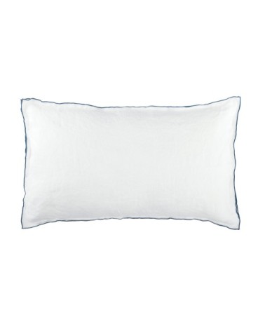 Housse de coussin en lin lavé 33x57cm Blanc-bleu