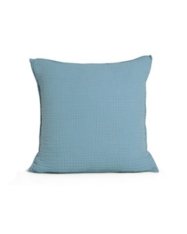 Housse de coussin en gaze de coton 40x40cm Bleu Orage