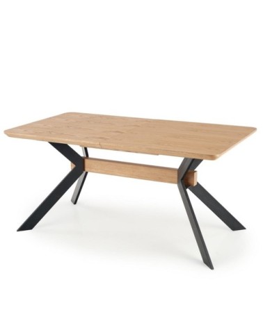 Table à manger extensible aspect chêne et acier noir 160-220cm