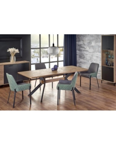 Table à manger extensible aspect chêne et acier noir 160-220cm