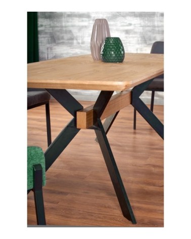 Table à manger extensible aspect chêne et acier noir 160-220cm