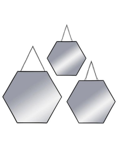 Ensemble de 3 miroirs hexa chaîne noir