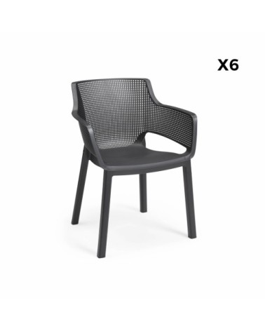 6 fauteuils de jardin en résine, graphites