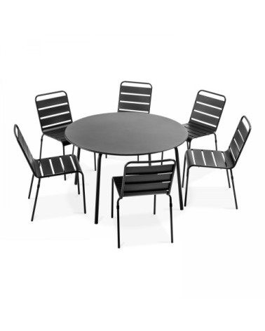 Ensemble table de jardin ronde et 6 chaises en métal anthracite