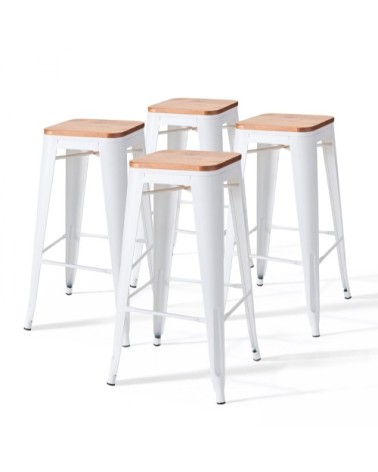 Lot de 4 tabourets de bar en acier blanc