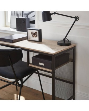 Bureau décor bois et métal, 90cm, 1 casier