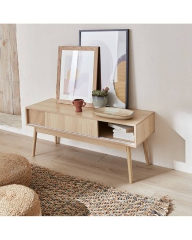 Meuble tv décor bois, 2 portes coulissantes