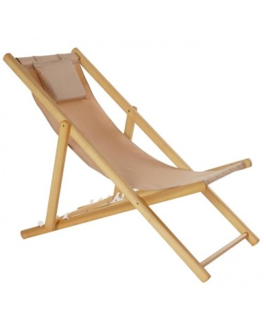 Chaise longue pliante chilienne en bois et tissu marron 57,5x113x77cm