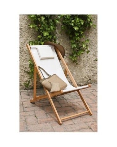 Chaise longue pliante chilienne en bois et tissu beige 57,5x113x77cm