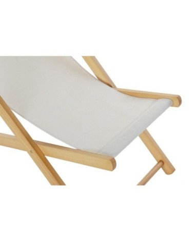 Chaise longue pliante chilienne en bois et tissu beige 57,5x113x77cm
