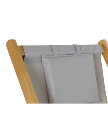 Chaise longue pliante chilienne en bois et tissu gris 57,5x113x77cm