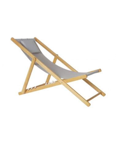 Chaise longue pliante chilienne en bois et tissu gris 57,5x113x77cm