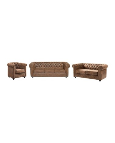 Ensemble canapé fauteuil microfibre marron