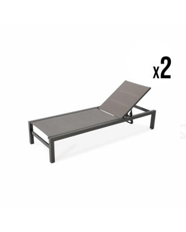 Lot de 2 grandes chaises longues en aluminium marron avec roulettes