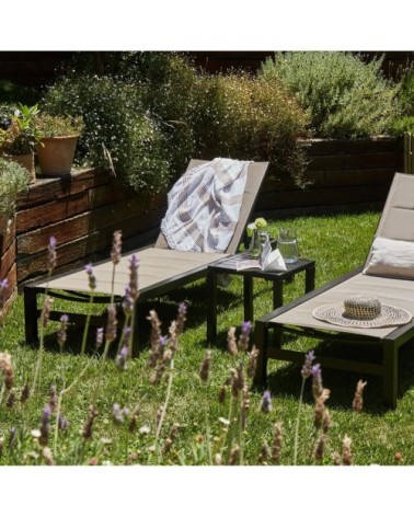 Lot de 2 grandes chaises longues en aluminium marron avec roulettes