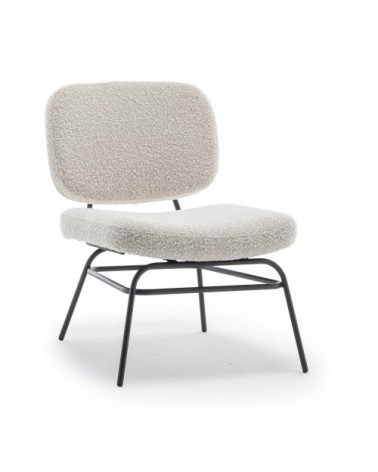 Fauteuil lounge en métal et tissu bouclette ecru