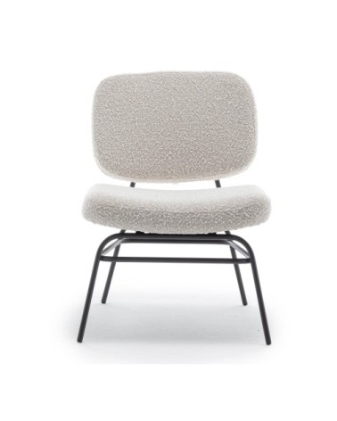 Fauteuil lounge en métal et tissu bouclette ecru