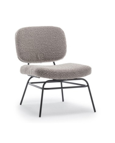 Fauteuil lounge en métal et tissu bouclette taupe