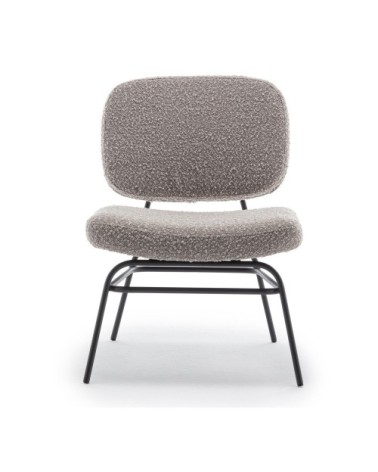 Fauteuil lounge en métal et tissu bouclette taupe