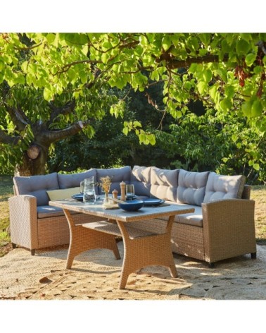 Salon de jardin en rotin synthétique et acier avec table haute