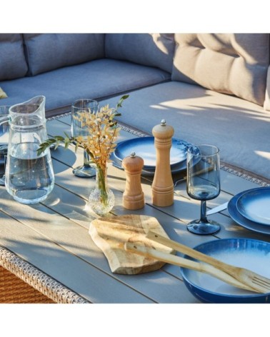 Salon de jardin en rotin synthétique et acier avec table haute