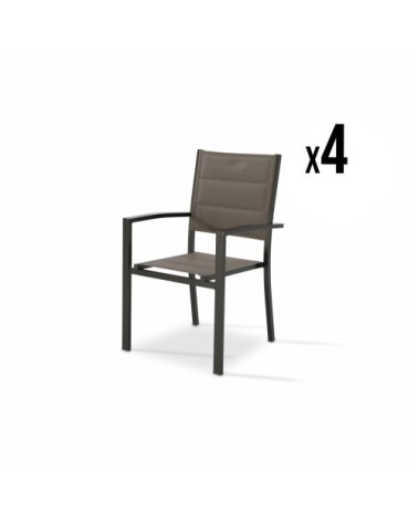 Lot de 4 chaises empilables en aluminium et textilène tapissé marron