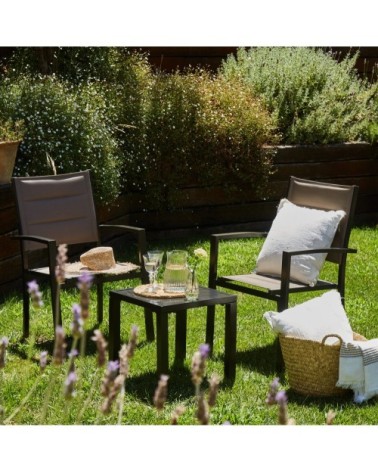 Lot de 4 chaises empilables en aluminium et textilène tapissé marron