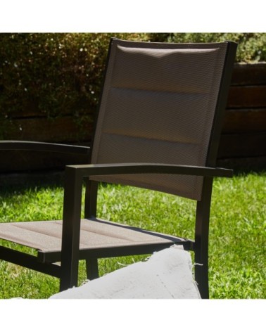 Lot de 6 chaises empilables en aluminium et textilène tapissé marron