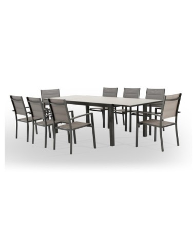 Table de jardin en aluminium marron 8 personnes