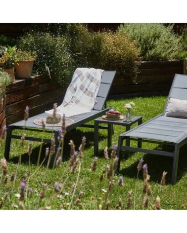 Chaise longue en aluminium gris anthracite avec roulettes