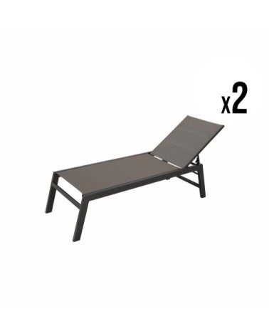 Lot de 2 grandes chaises longues en aluminium marron avec roulettes