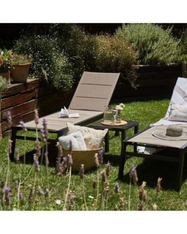 Lot de 2 grandes chaises longues en aluminium marron avec roulettes