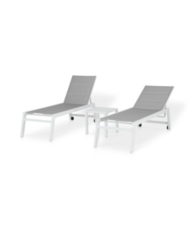 Ensemble de chaises longues hautes et table basse de jardin blanc