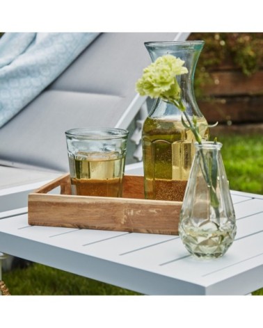 Ensemble de chaises longues hautes et table basse de jardin blanc