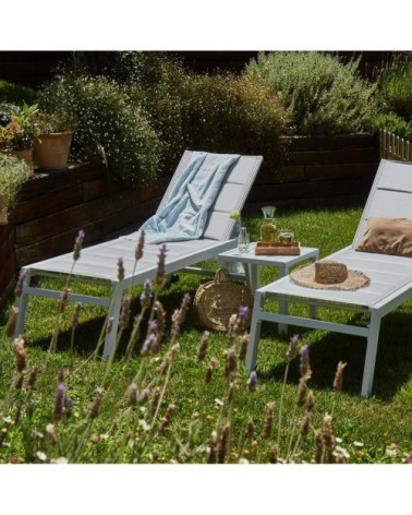 Lot de 2 grandes chaises longues en aluminium blanc avec roulettes