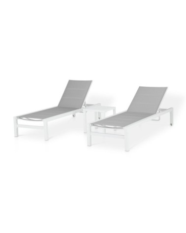Ensemble de chaises longues droites et table basse de jardin blanc
