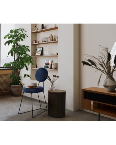 Chaise de salle à manger velours et métal noir bleu