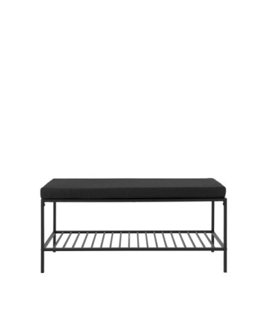 Banc en tissu et métal avec étagère L100cm noir