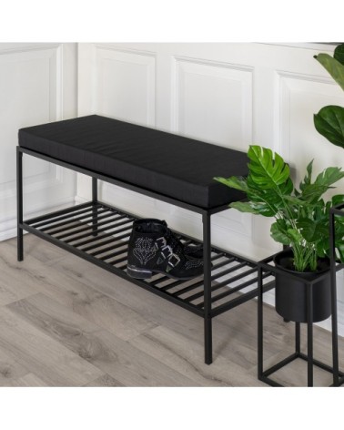 Banc en tissu et métal avec étagère L100cm noir