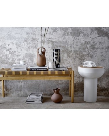 Banc en bois et tressage 113cm marron