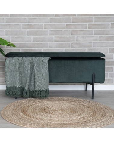 Banc avec coffre de rangement en velours et métal vert forêt