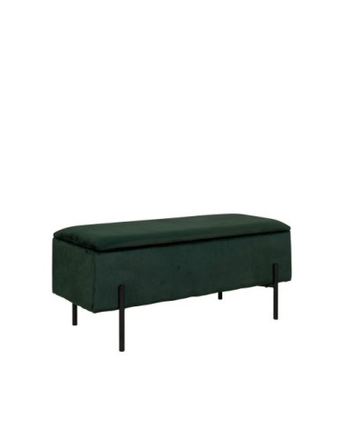 Banc avec coffre de rangement en velours et métal vert forêt