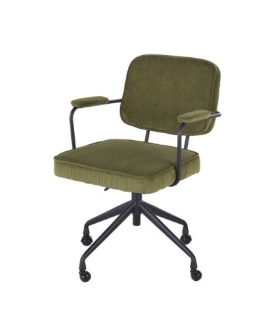 Chaise de bureau réglable à roulettes en velours côtelé vert