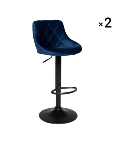 Lot de 2 tabourets de bar en velours bleu