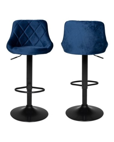 Lot de 2 tabourets de bar en velours bleu