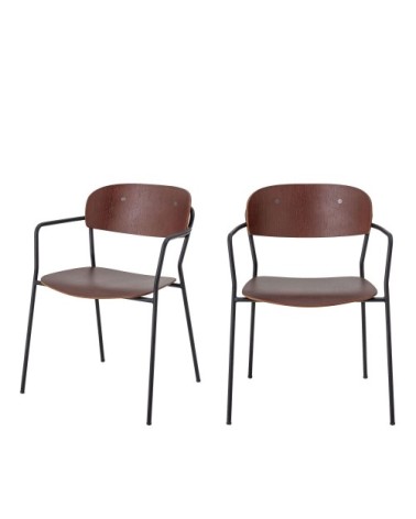 Lot de 2 chaises avec accoudoirs en bois et métal marron