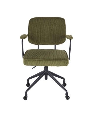 Chaise de bureau réglable à roulettes en velours côtelé vert