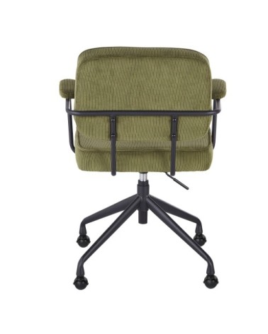 Chaise de bureau réglable à roulettes en velours côtelé vert