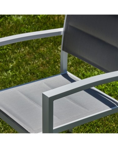 Lot de 8 chaises empilables en aluminium blanc et textilène gris