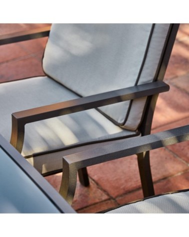 Lot de 6 chaises en aluminium marron avec coussins de couleur taupe